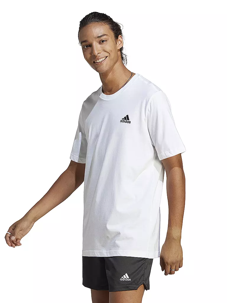 ADIDAS Herren T Shirt Essentials Single Jersey Embroidered Small Logo weiss